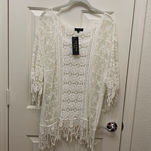 Ana & Rose Fashion Size Medium Ivory Scoop Neck Lace Crotchet Top Pool Coverup